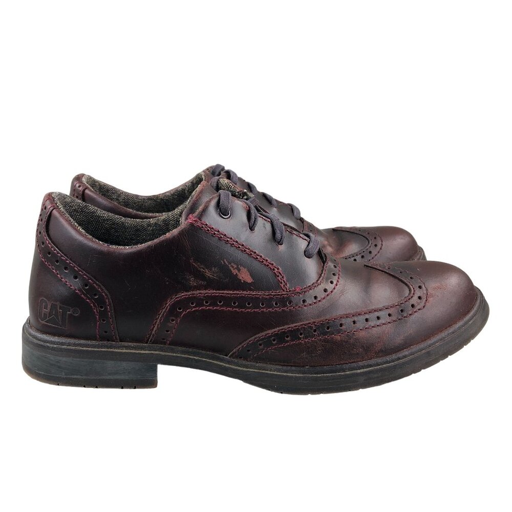 CATerpillar Men's 7.5 Oxblood Leather Wingtip Lace Up Oxfords Brogue Dress Shoes